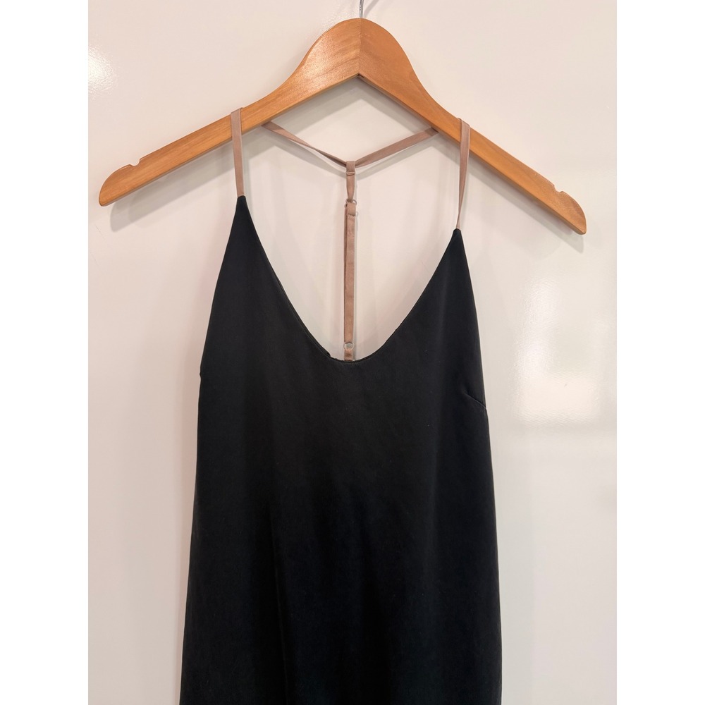 Lunya Washable Silk Slip Dress Black XS Adjustable Racerback Midi Nightgown